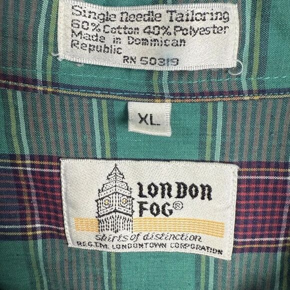 London Fog Shirt Men XL Green Maroon Check Cotton Casual Long Sleeve Button-Down - Picture 4 of 8